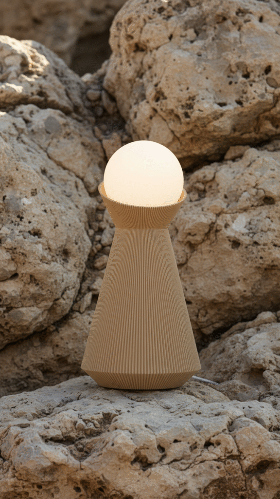 Sera table lamp in desert tan on rocks